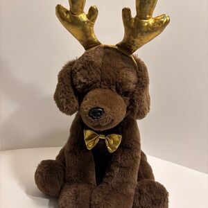 FAO Schwartz Cheers 4 Antlers chocolate lab puppy 12" stuffed plush ages 3+